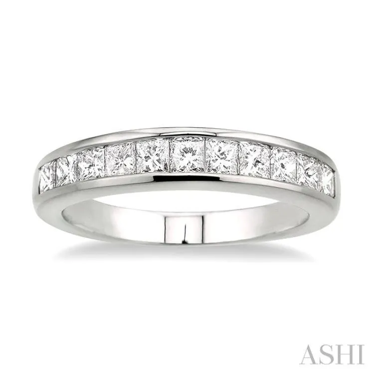 1 Ctw Princess Cut Diamond Wedding Band in 14K White Gold