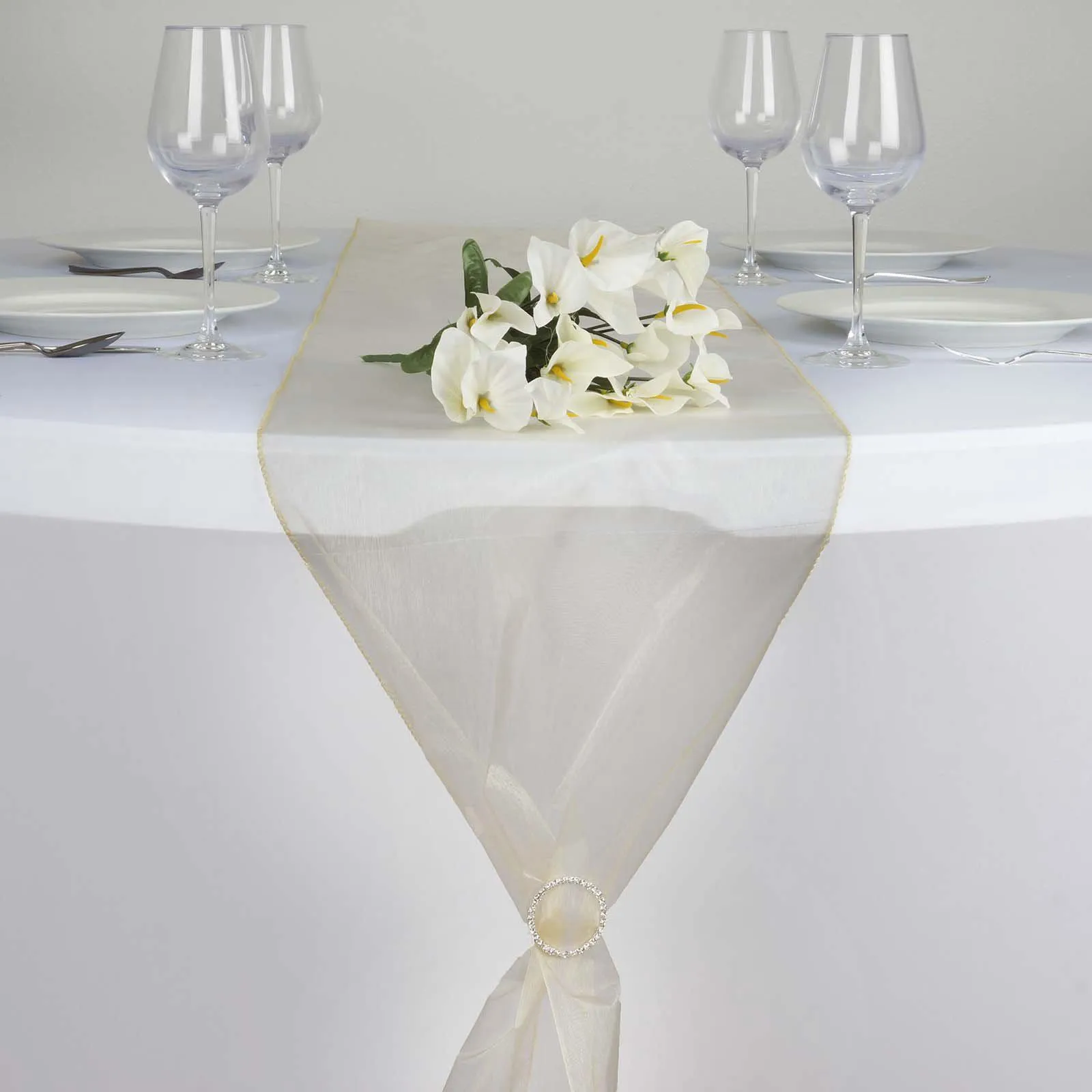 10 Pack Champagne Sheer Organza Table Runners - 14"x108"