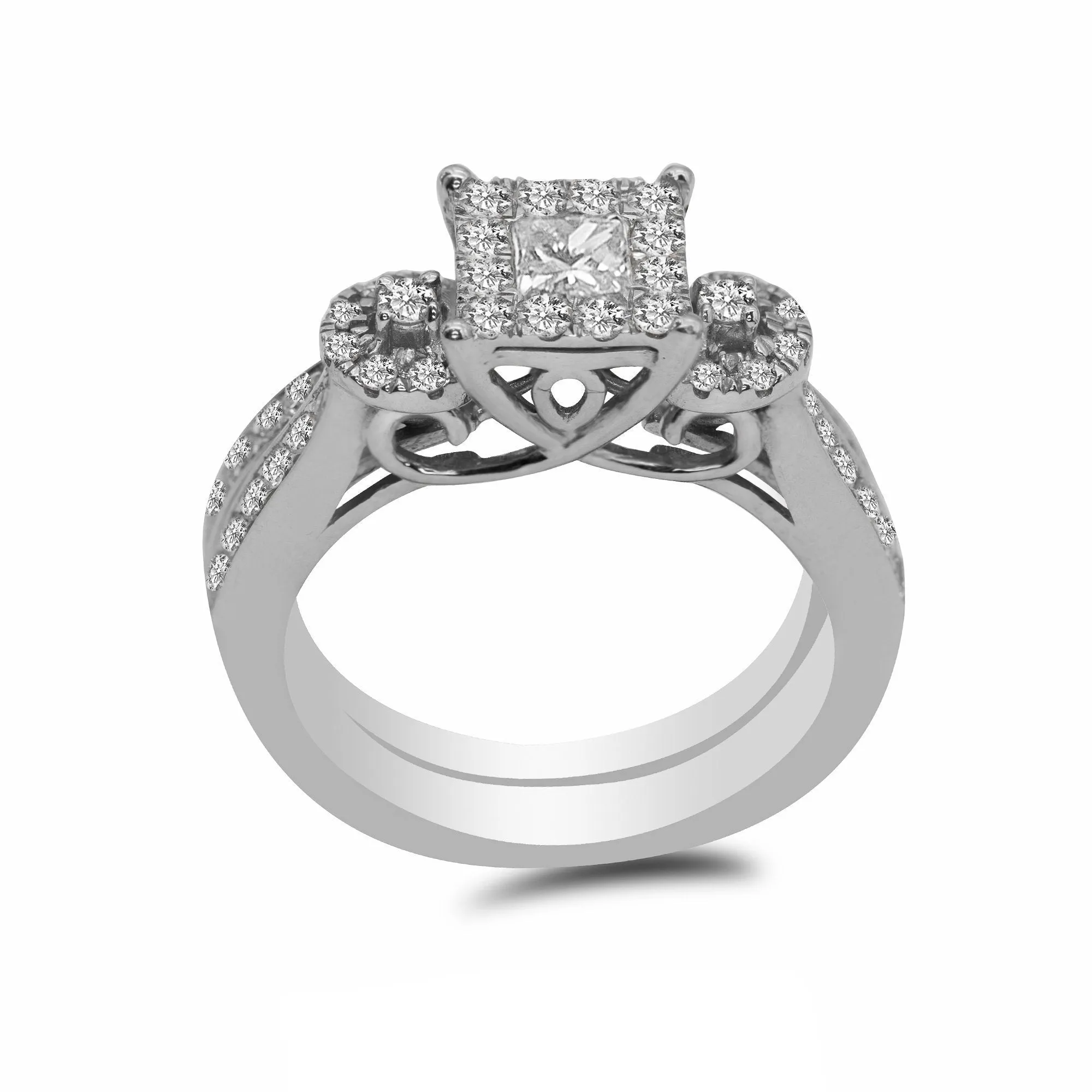 1.05CT Diamond Princess Shape Engagement Ring Set in 14K White Gold