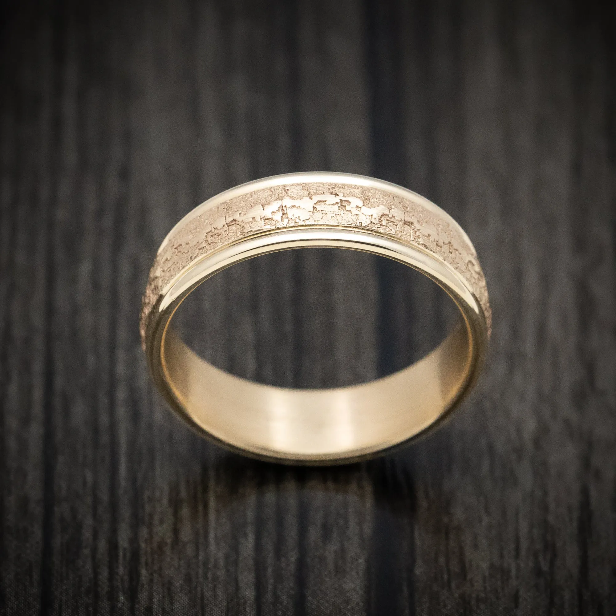 14K Yellow Gold Textured Wedding Men's Band