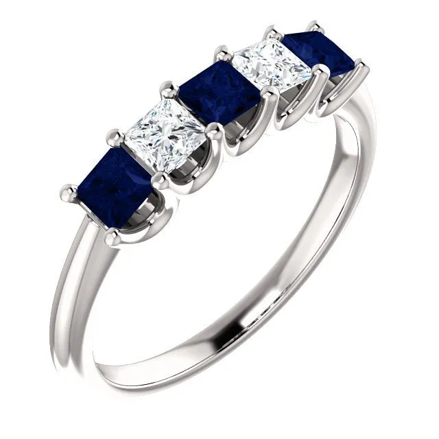 14KT GOLD 0.60 CTW SAPPHIRE & 0.33 CTW DIAMOND SQUARE 5 STONE BAND