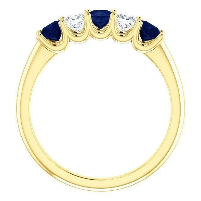 14KT GOLD 0.60 CTW SAPPHIRE & 0.33 CTW DIAMOND SQUARE 5 STONE BAND