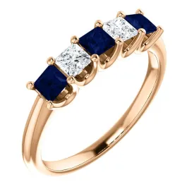 14KT GOLD 0.60 CTW SAPPHIRE & 0.33 CTW DIAMOND SQUARE 5 STONE BAND