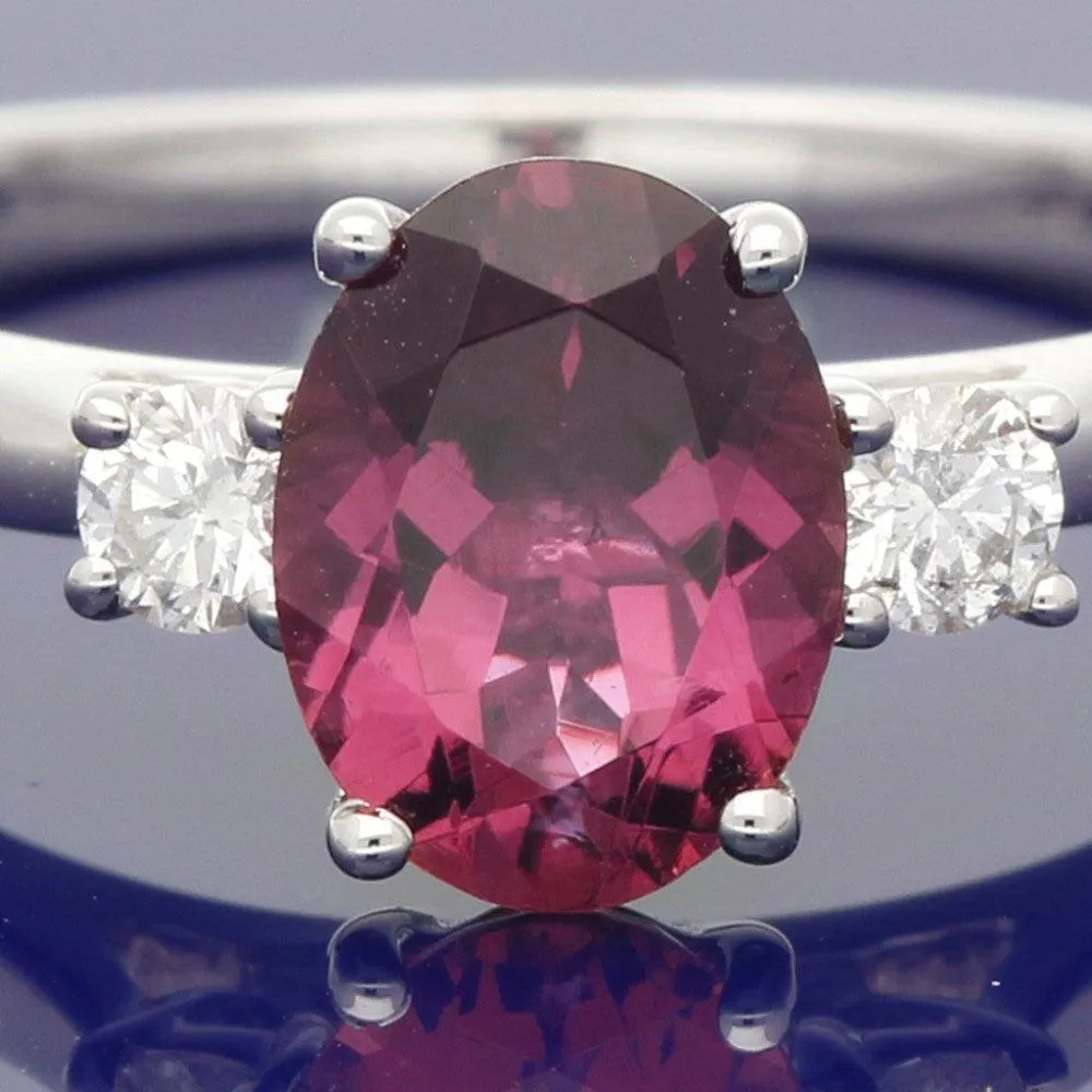 18ct White Gold Pink Tourmaline and Diamond Trilogy Ring