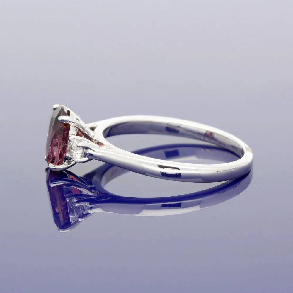 18ct White Gold Pink Tourmaline and Diamond Trilogy Ring