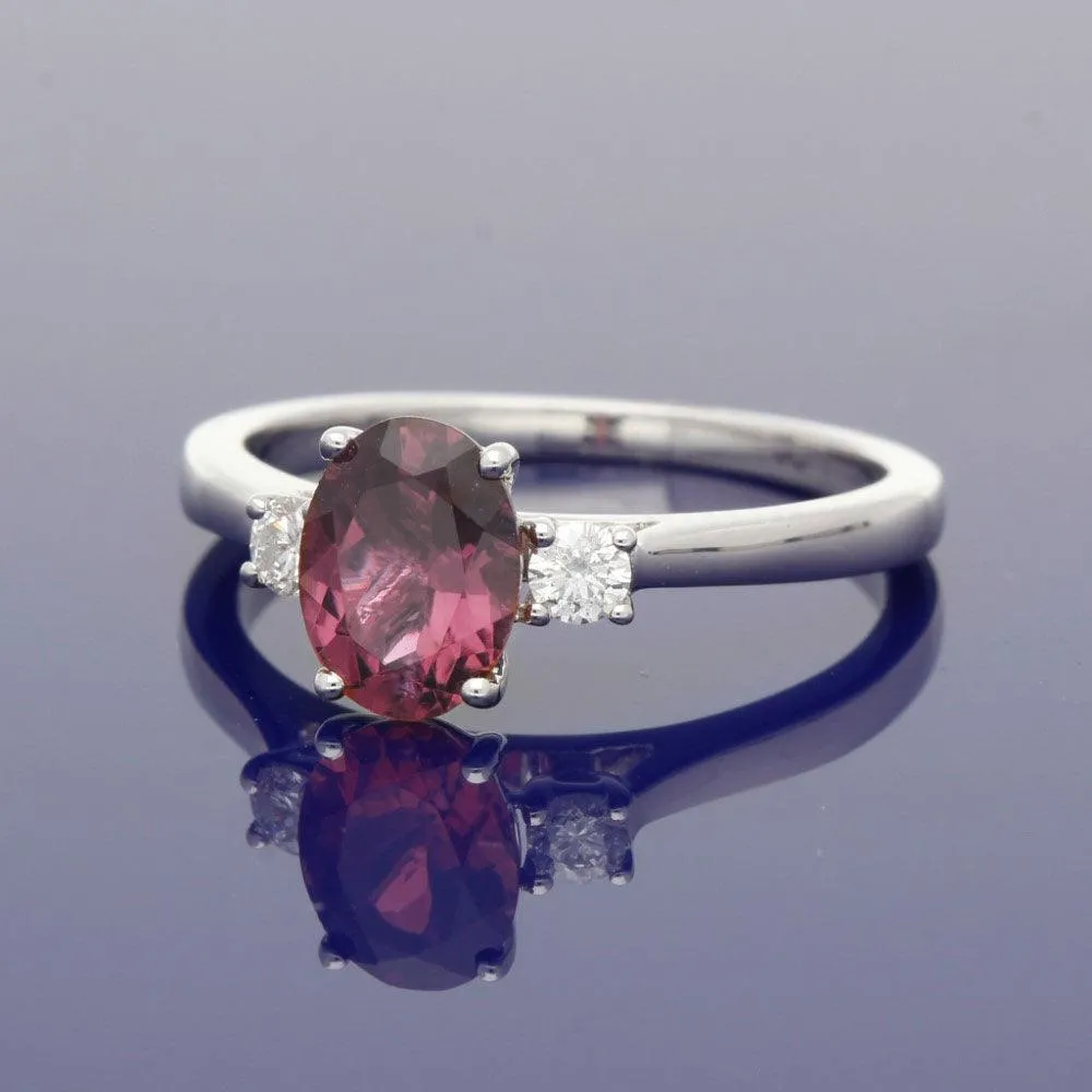 18ct White Gold Pink Tourmaline and Diamond Trilogy Ring