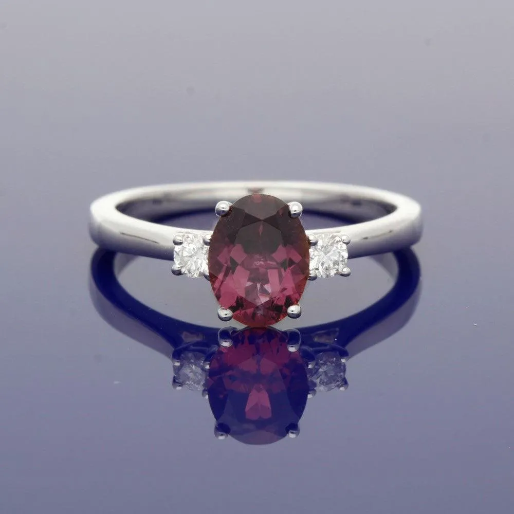 18ct White Gold Pink Tourmaline and Diamond Trilogy Ring