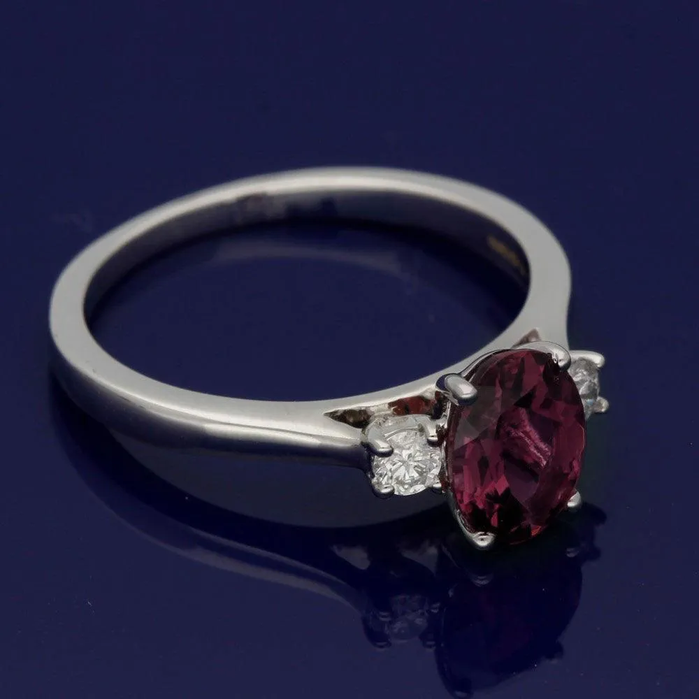 18ct White Gold Pink Tourmaline and Diamond Trilogy Ring