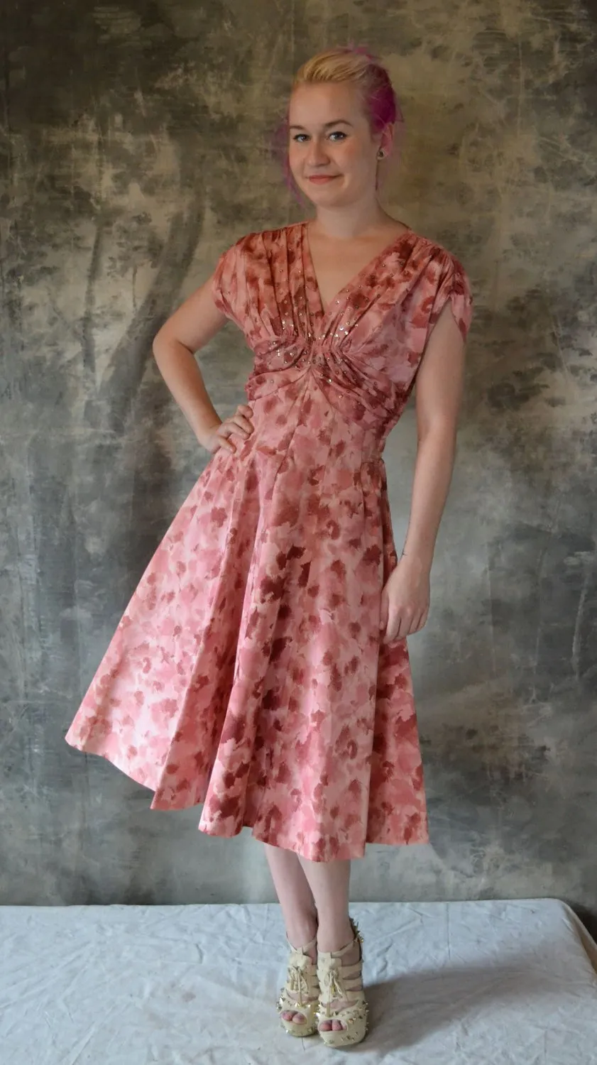 1950's Party Dress Pink Petal Print