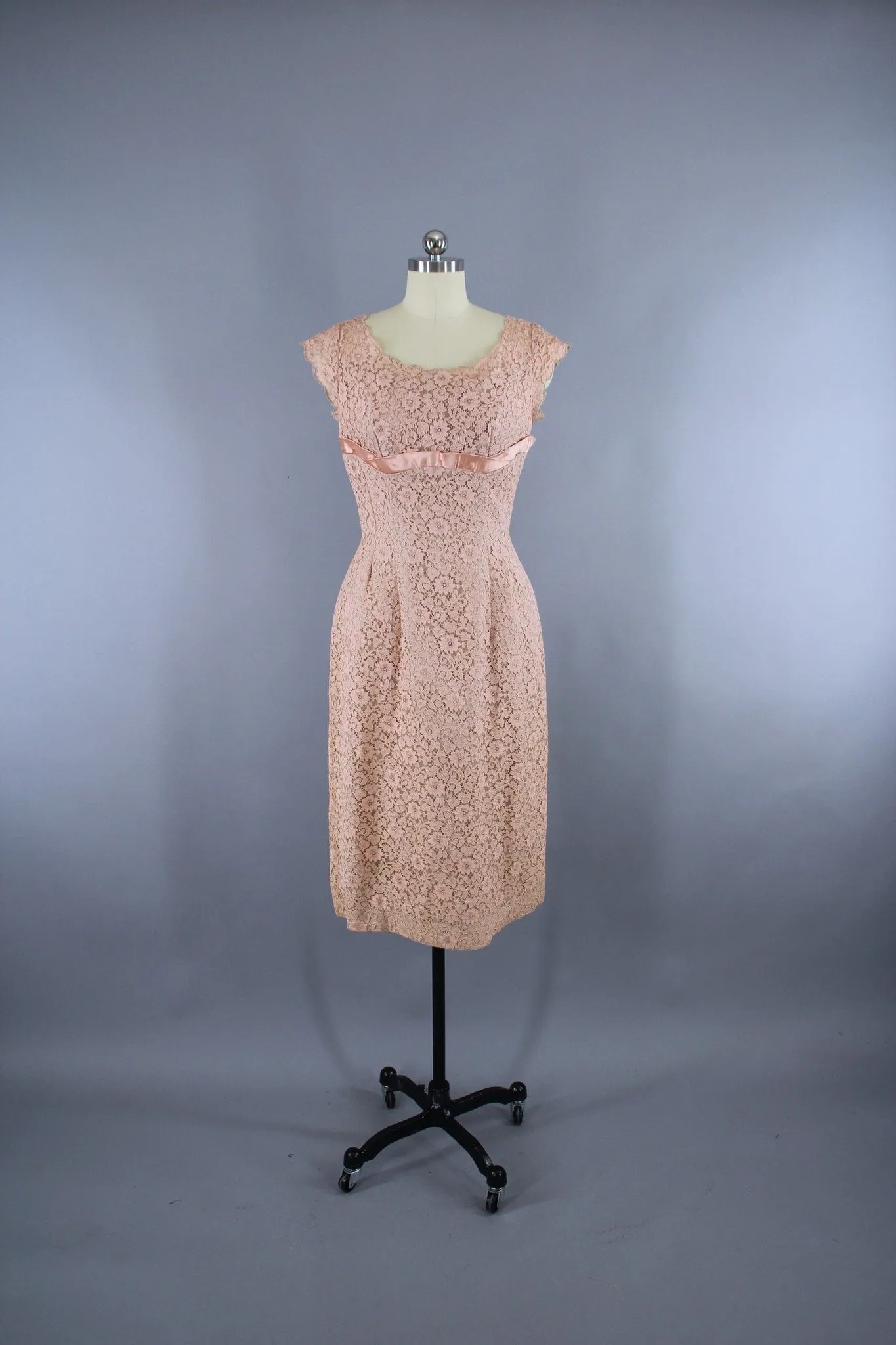 1950s Vintage Peach Lace Illusion EMMA DOMB Dress