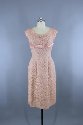 1950s Vintage Peach Lace Illusion EMMA DOMB Dress