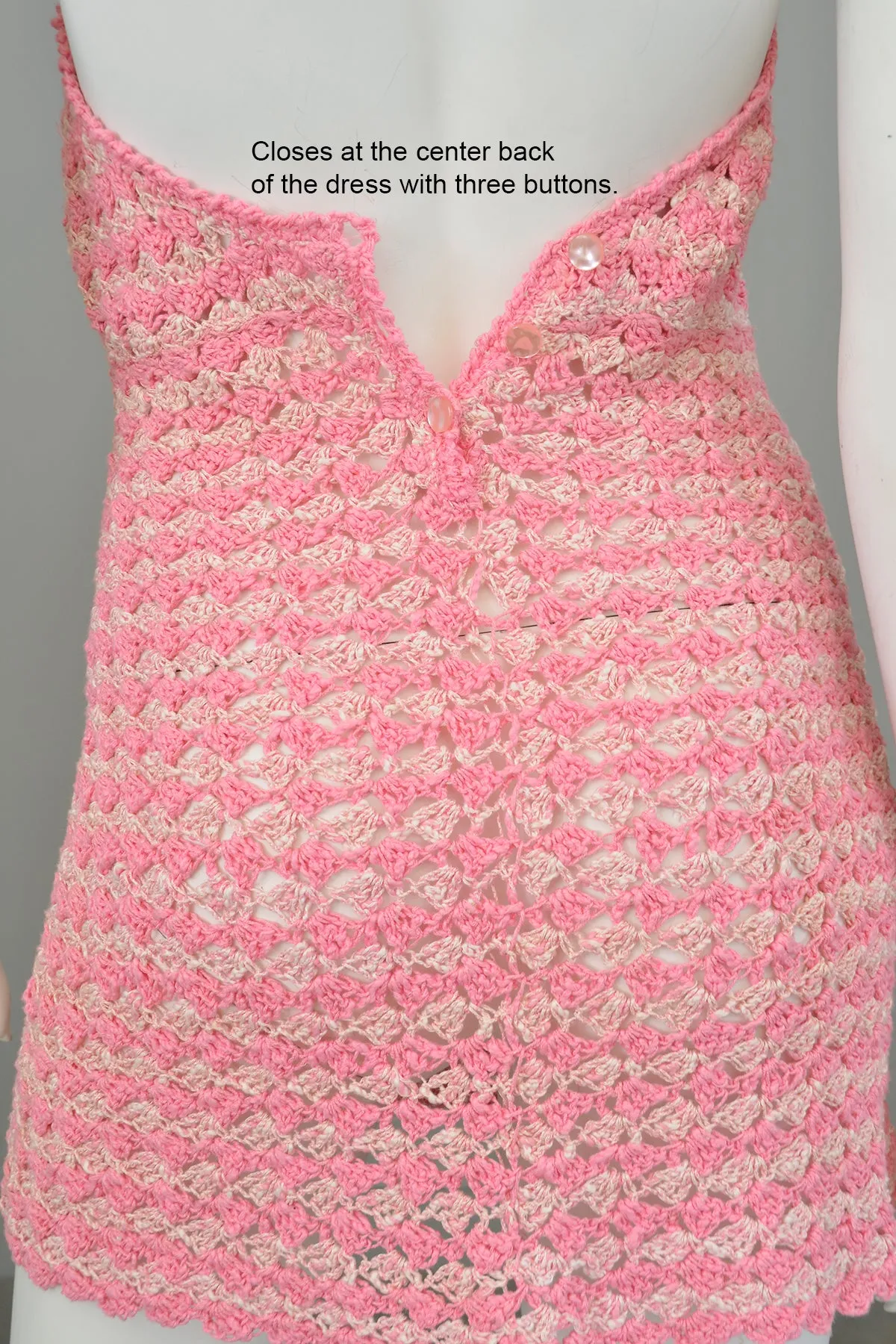 1960s Hand Crochet Halter Micro Mini Disco Dress | Go Go Dress | XXS