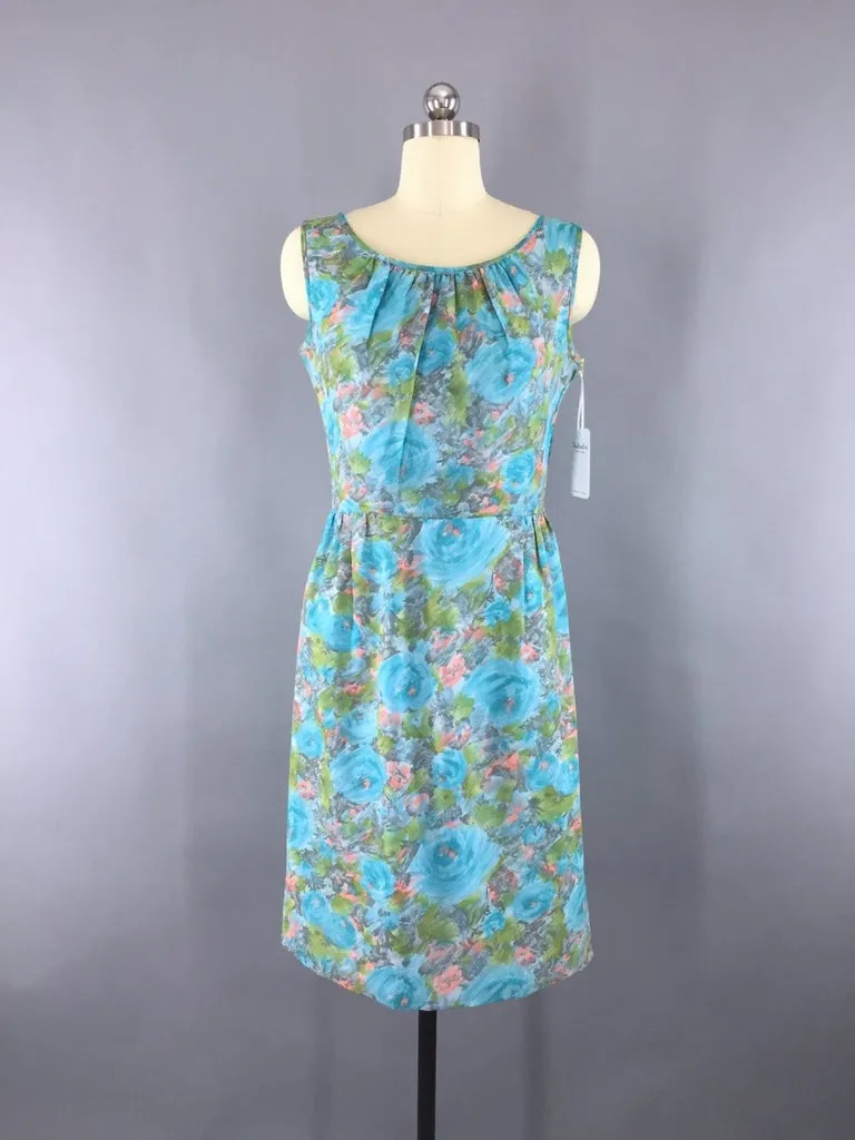 1960s Vintage Aqua Blue Chiffon Dress