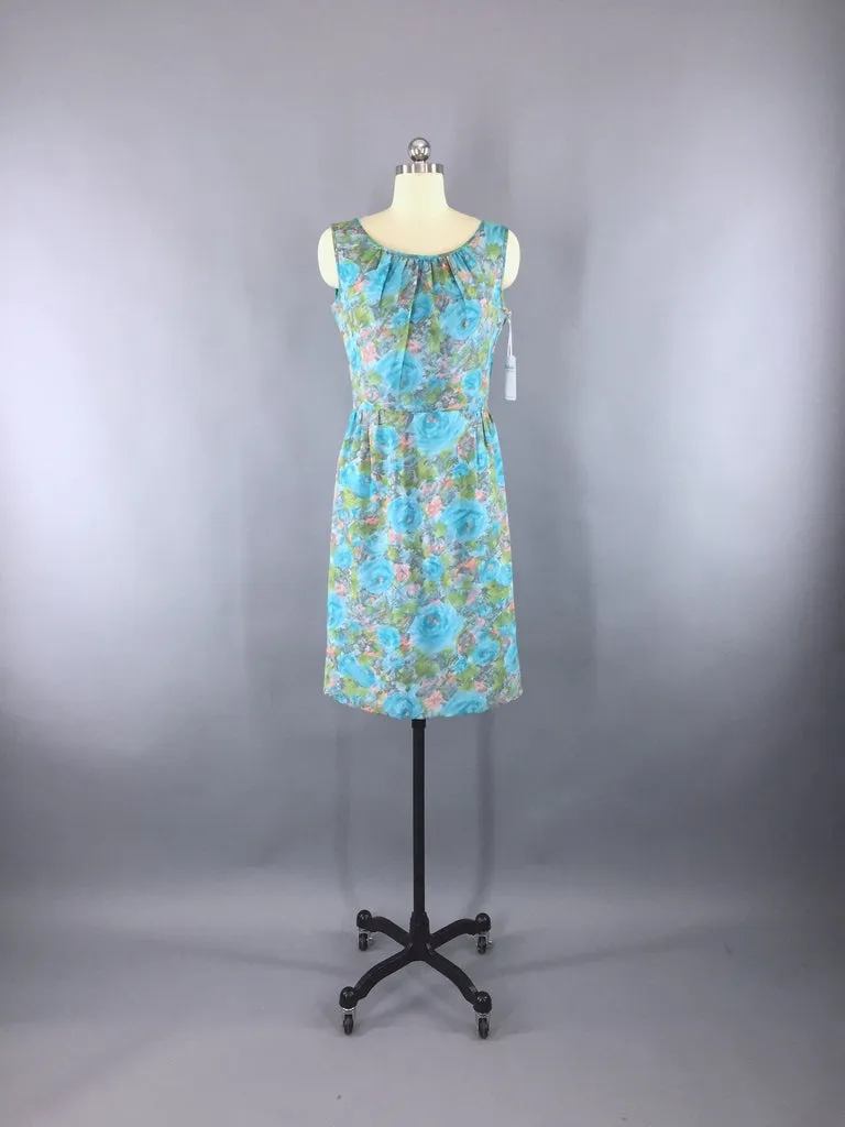 1960s Vintage Aqua Blue Chiffon Dress