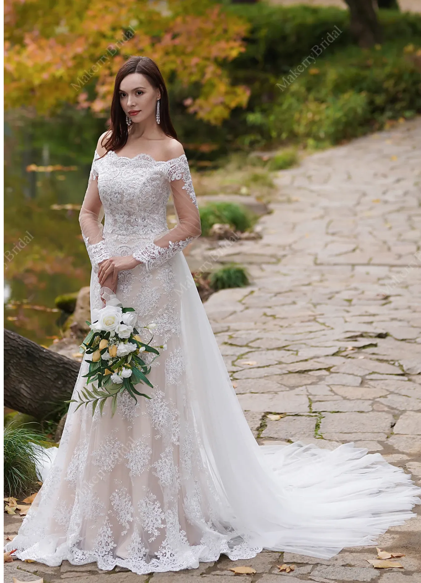 2 in 1 Off The Shoulder Lace Wedding Dress