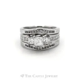 2cttw Three Stone Diamond Engagement Ring with Matching Diamond Insert in 14k White Gold