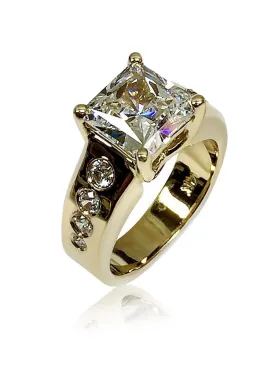 3 Carat Princess Highest Quality Cubic Zirconia 14K Gold Engagement Ring