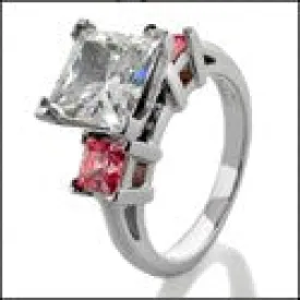 3 Stone Princess 2 Ct Pink Princess Cubic Zirconia  14K White Gold Ring