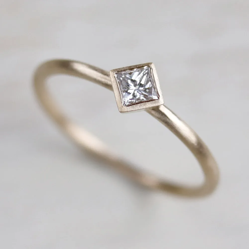 3mm Oblique Square Solitaire Engagement Ring •