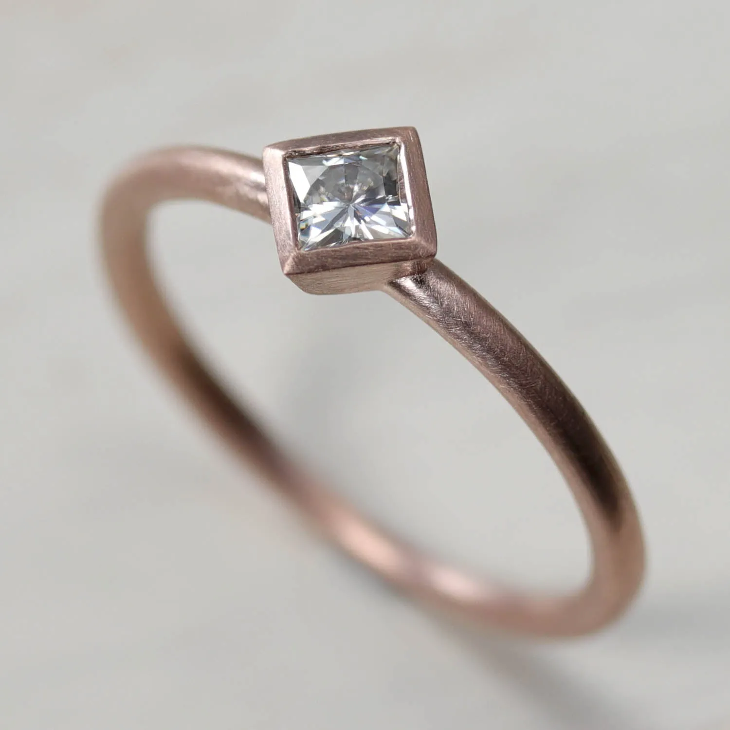 3mm Oblique Square Solitaire Engagement Ring •