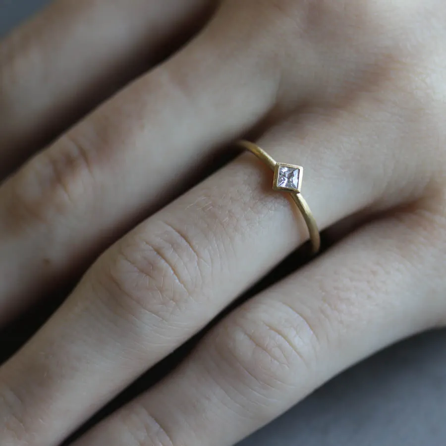 3mm Oblique Square Solitaire Engagement Ring •