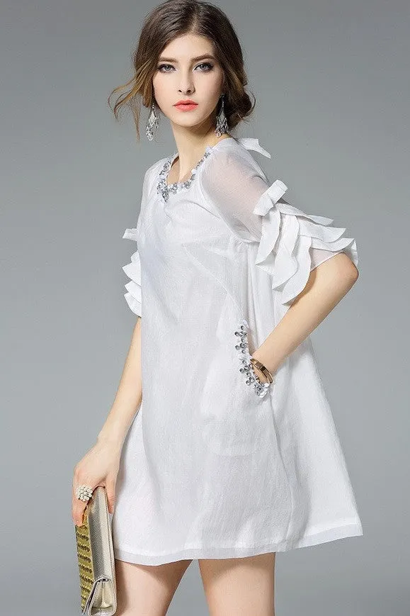 A-Line Dress W/ Ruffled Sleeves