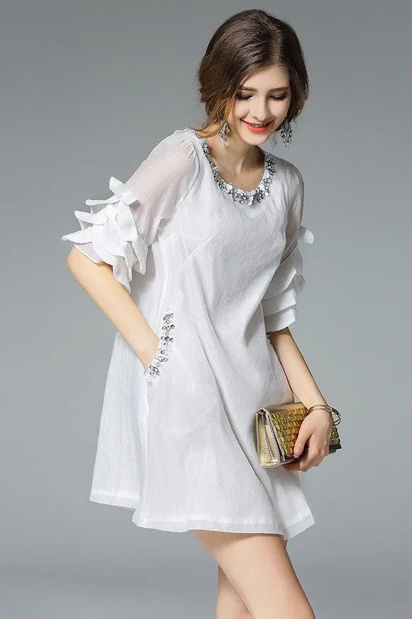 A-Line Dress W/ Ruffled Sleeves