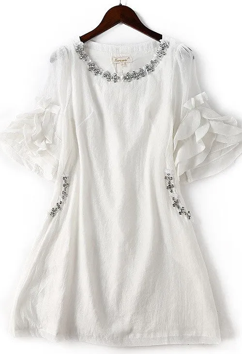 A-Line Dress W/ Ruffled Sleeves