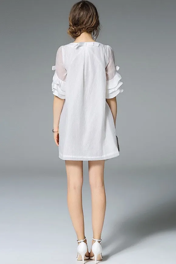 A-Line Dress W/ Ruffled Sleeves