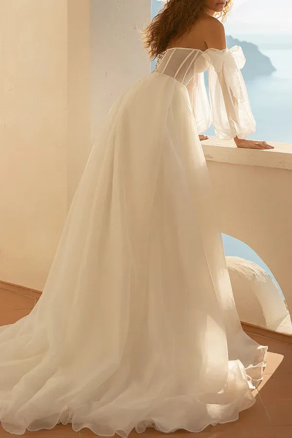 A Line Sweetheart Long sleeved Country Style Split Wedding Dress