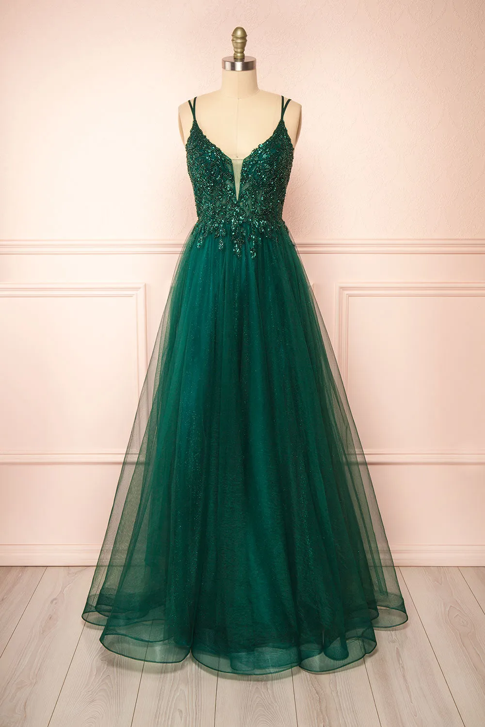 Aethera Green | Sparkling Beaded A-Line Maxi Dress