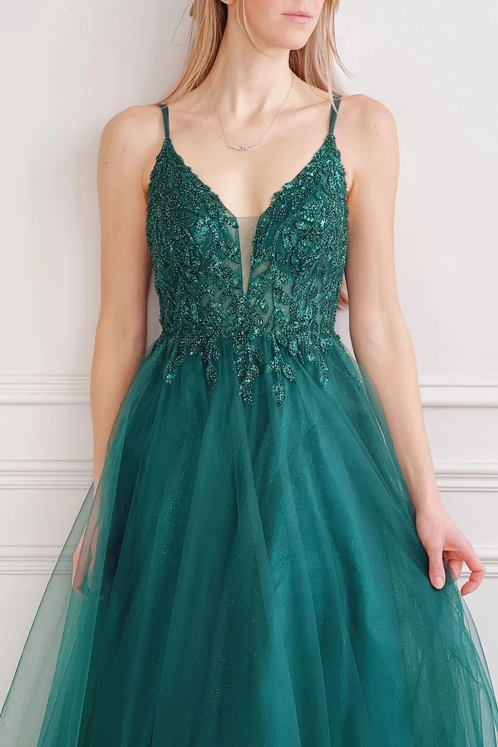 Aethera Green | Sparkling Beaded A-Line Maxi Dress