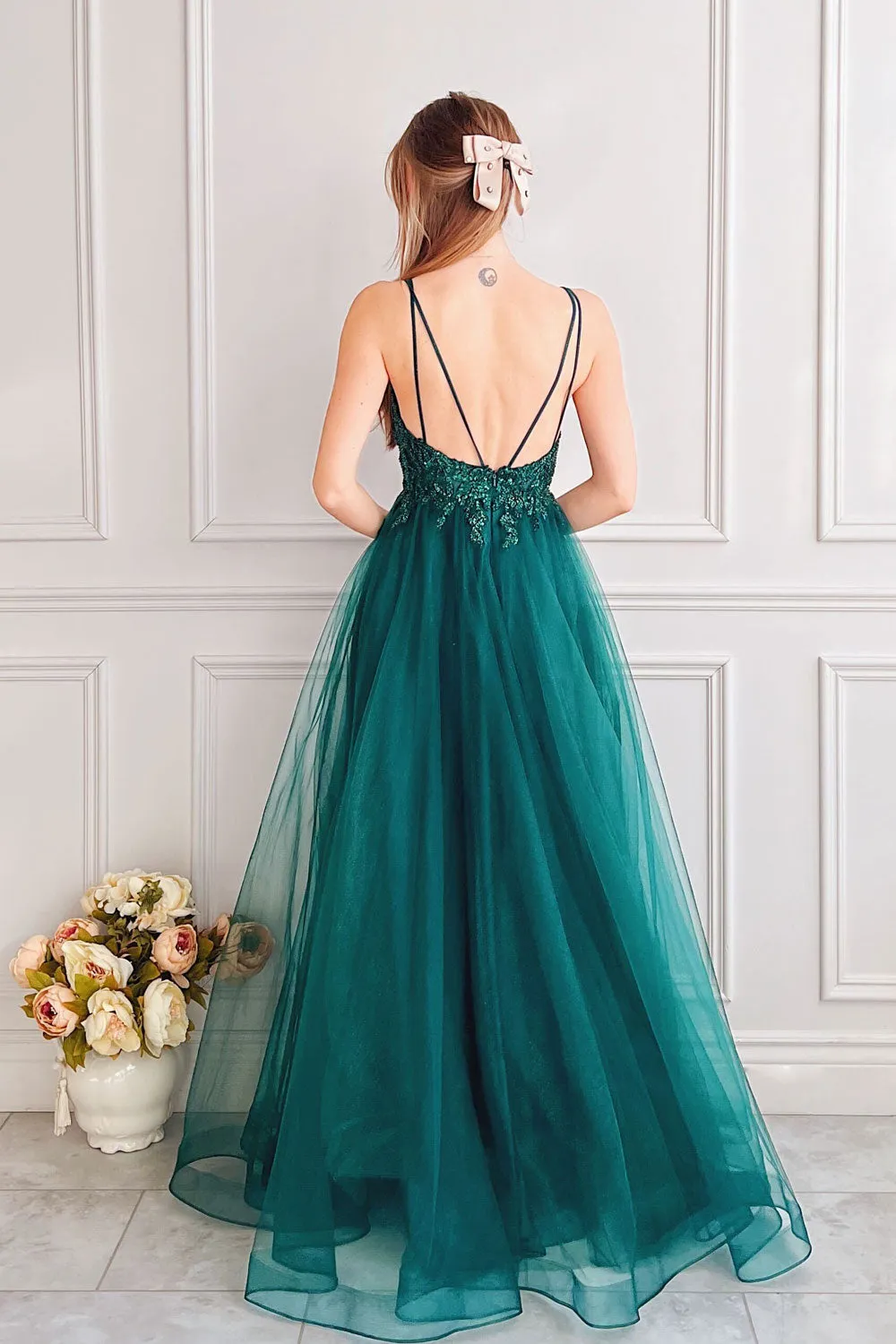 Aethera Green | Sparkling Beaded A-Line Maxi Dress