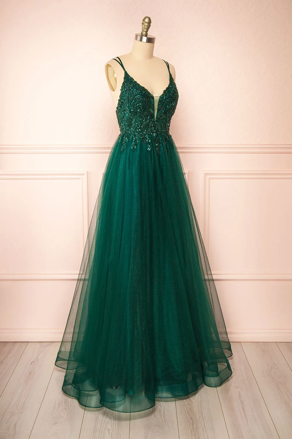 Aethera Green | Sparkling Beaded A-Line Maxi Dress