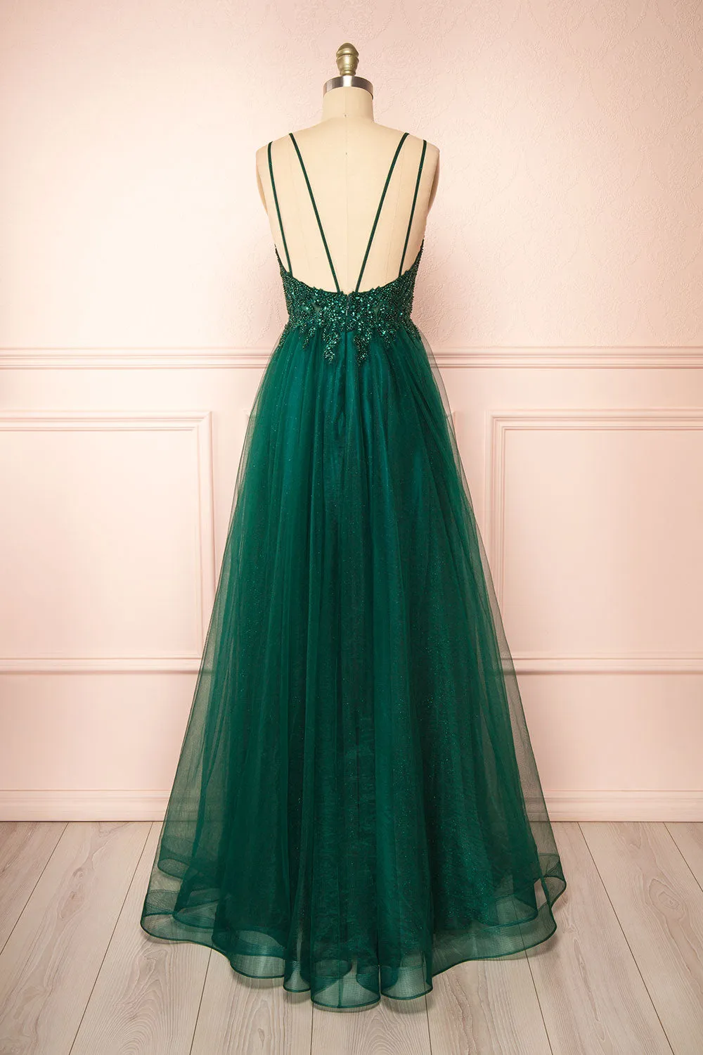 Aethera Green | Sparkling Beaded A-Line Maxi Dress