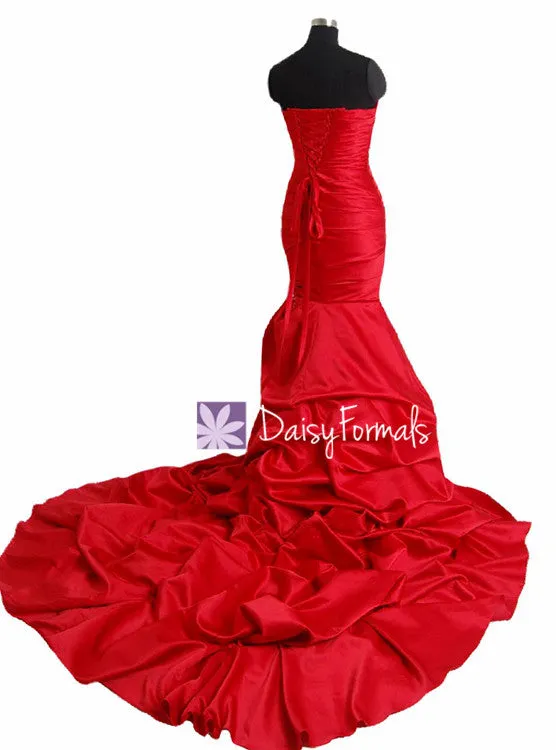 Affordable Sweet-Heart Neckline Wedding Dress Long Red Wedding Dress with train(WD8809)