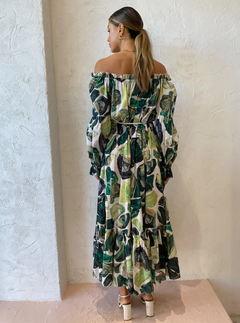 Alemais Siena Off Shoulder Shirt Dress in Green