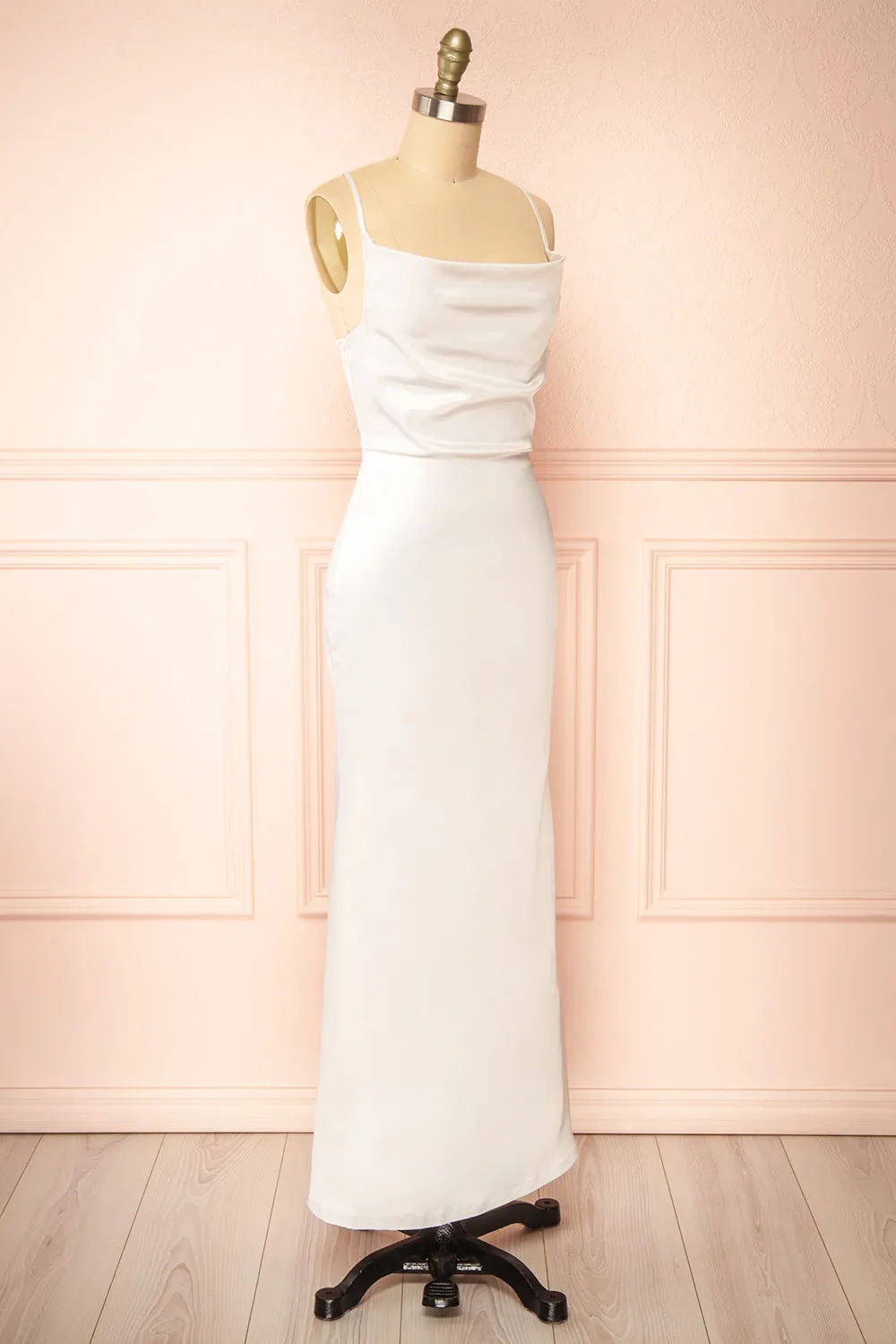 Alexia Ivory | Long Satin Mermaid Dress w/ Cowl Neck