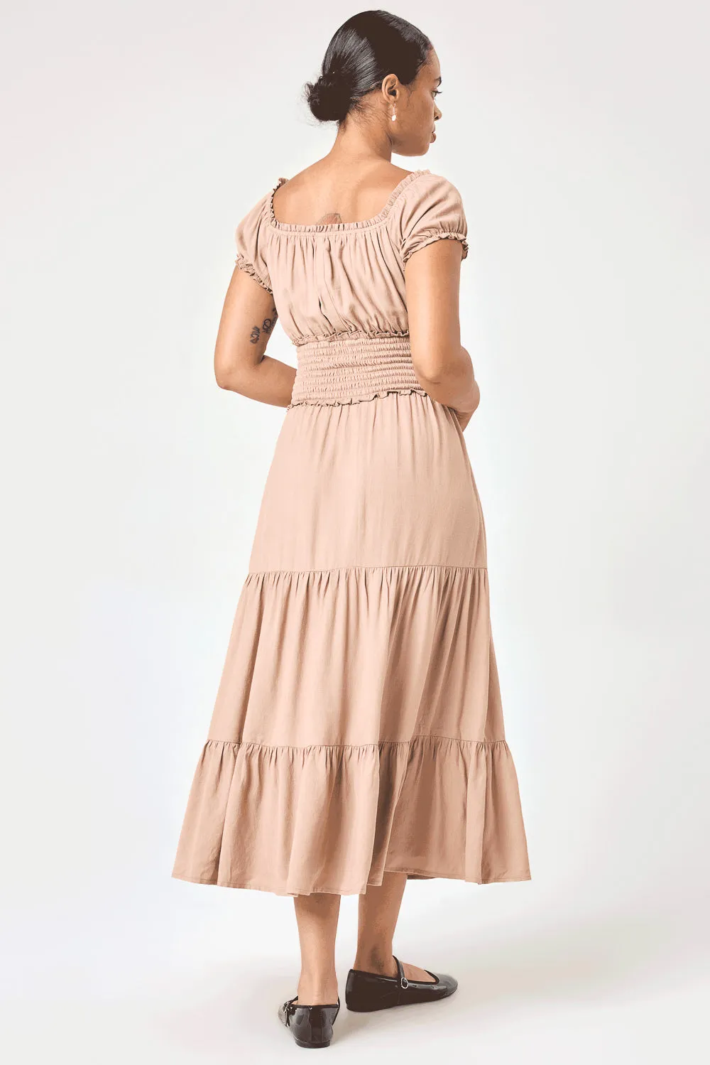 Almond Smocked Midi Dress