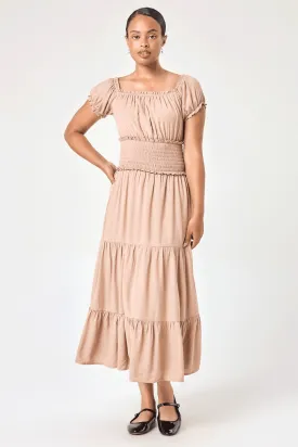 Almond Smocked Midi Dress