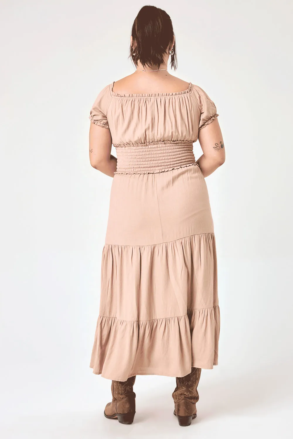 Almond Smocked Midi Dress