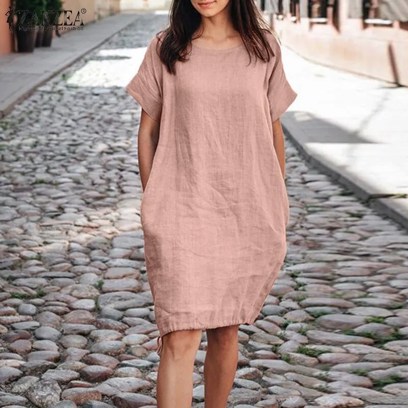 Amy Fashion - Casual Loose Short Sleeve Robe Dress