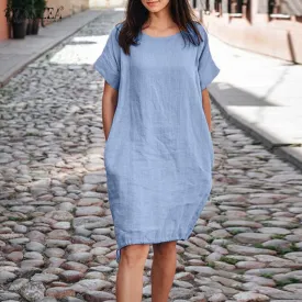 Amy Fashion - Casual Loose Short Sleeve Robe Dress