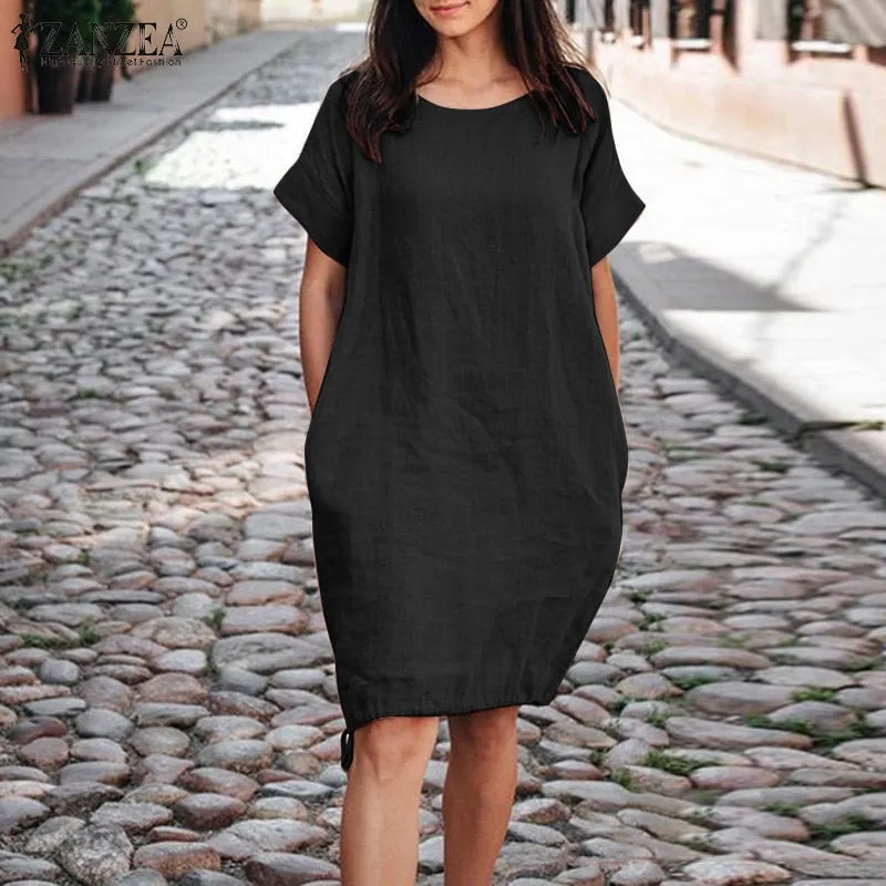 Amy Fashion - Casual Loose Short Sleeve Robe Dress