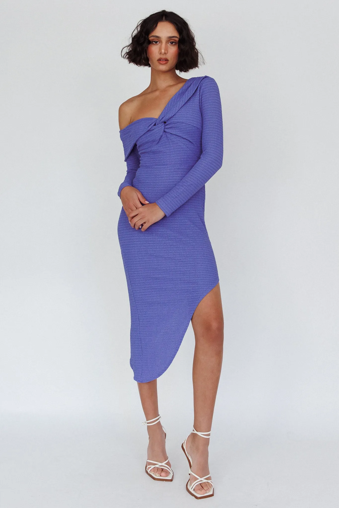 Annalora One-Shoulder Long Sleeve Midi Dress Blue