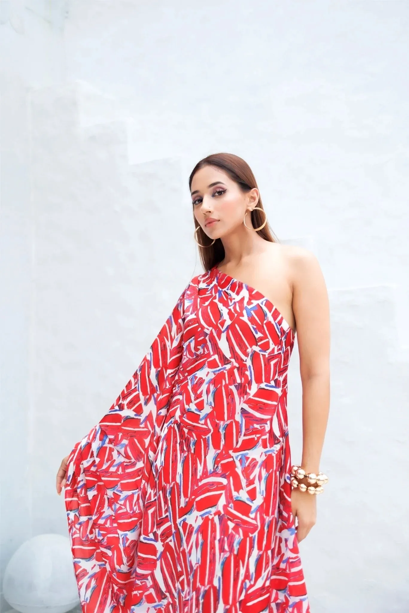 Art Print Off Shoulder Kaftan Dress