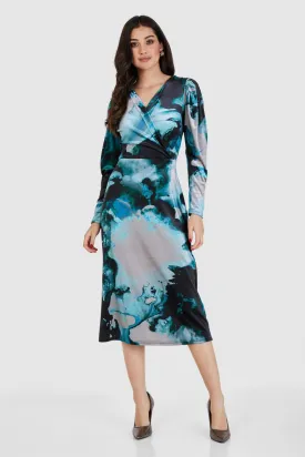 Ashta Velvet Wrap A-Line Midi Dress (Teal)