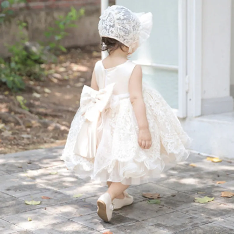 Baby Girl White Puffy Wedding Flower Girl Dress Christening Dress Princess Dress Easter Dress For Toddler