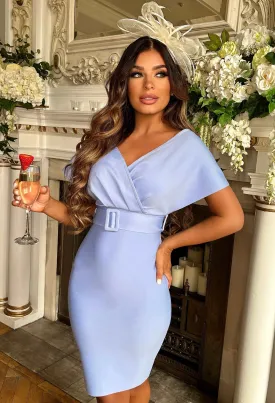 Be Romantic Baby Blue Belted Off Shoulder Bandage Dress