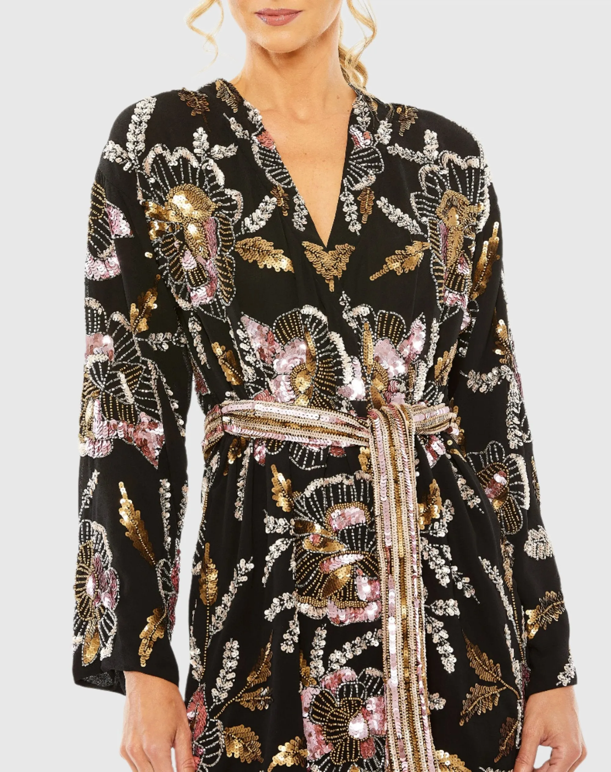 Beaded Floral Robe Dress